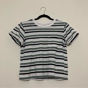 Me to We White green-black stripes pocket short sleeve t-shirt